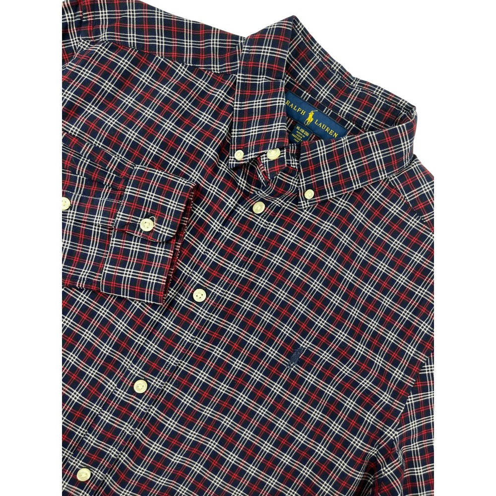 Boys Ralph Lauren Plaid Button Down Shirt Long Sleeve Size XL 18-20‎ Navy Red